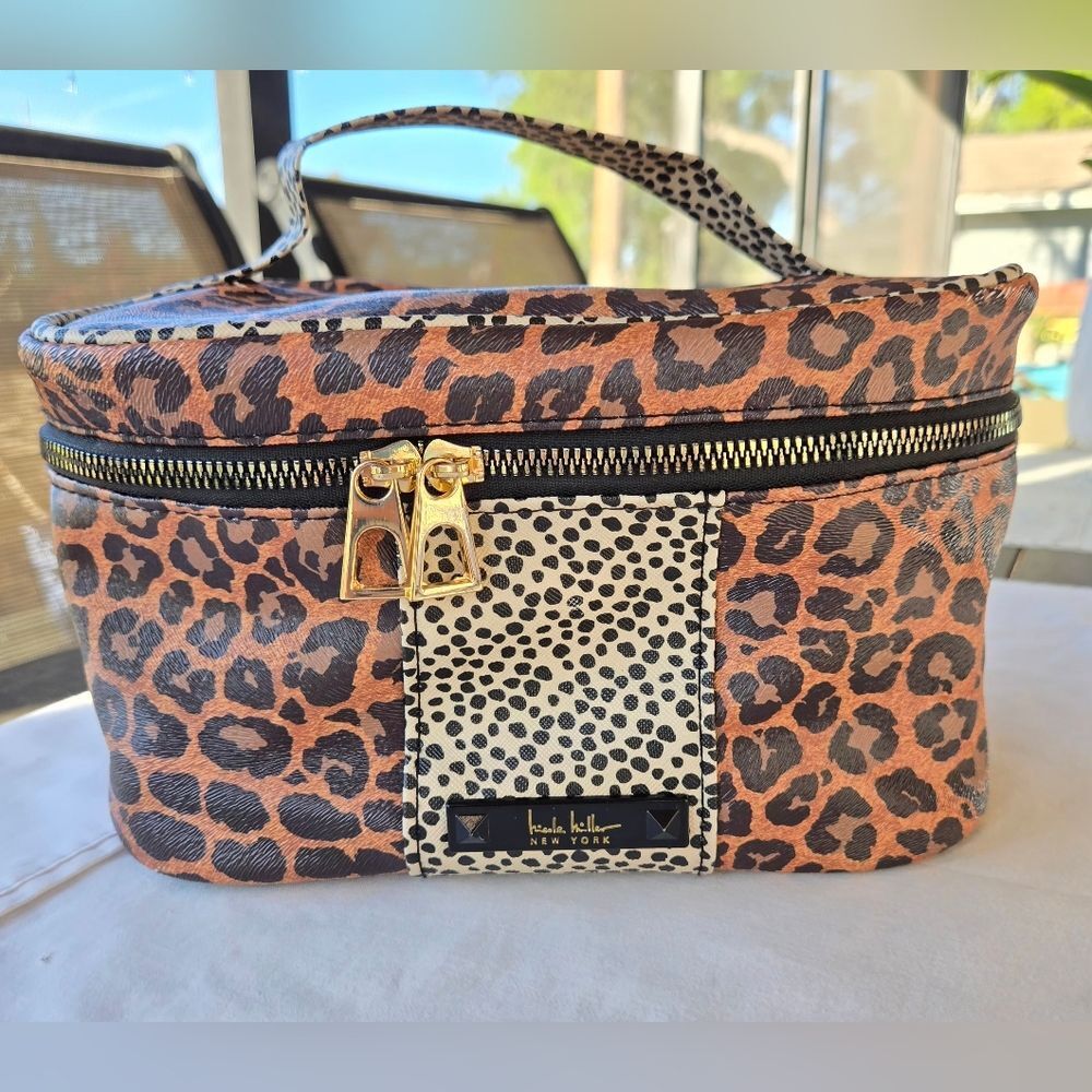 Nicole Miller Leopard Print Train Case with Gold Accents